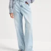 Denim-Brunello Cucinelli Pantalone Contemporary Loose in denim Authentic con monile Denim Chiaro (C9009)