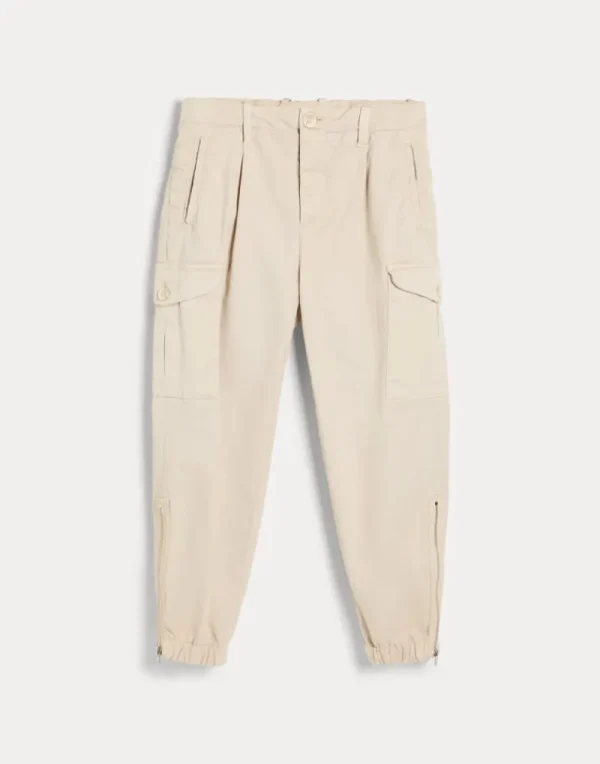 Pantaloni-Brunello Cucinelli Pantalone Ergonomic Fit in gabardina di cotone American Pima comfort tinto capo Crema (C6233)