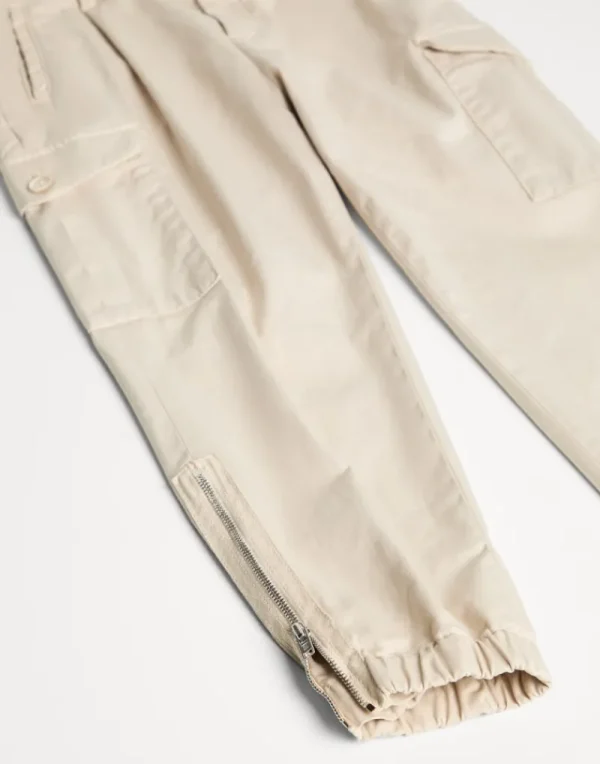 Pantaloni-Brunello Cucinelli Pantalone Ergonomic Fit in gabardina di cotone American Pima comfort tinto capo Crema (C6233)