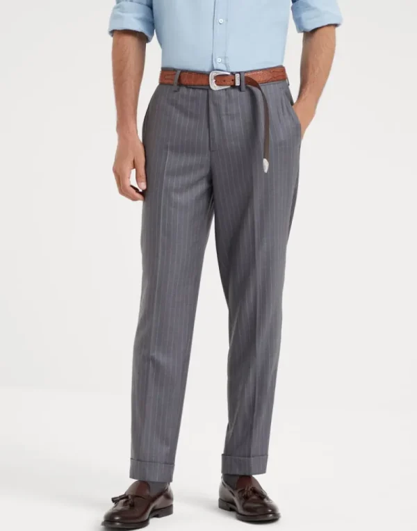 Pantaloni-Brunello Cucinelli Pantalone formal fit in batavia gessato di lana vergine Grigio (C001)