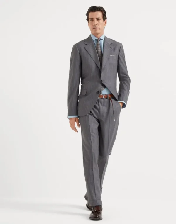 Pantaloni-Brunello Cucinelli Pantalone formal fit in batavia gessato di lana vergine Grigio (C001)