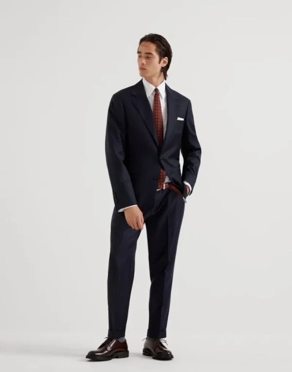 Pantaloni-Brunello Cucinelli Pantalone formal fit in batavia Four Season di lana vergine 150'S Blu Navy (CMC01)