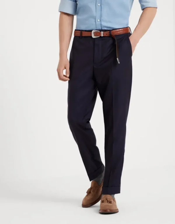 Pantaloni-Brunello Cucinelli Pantalone formal fit in cashmere leggero Blu Navy (C001)