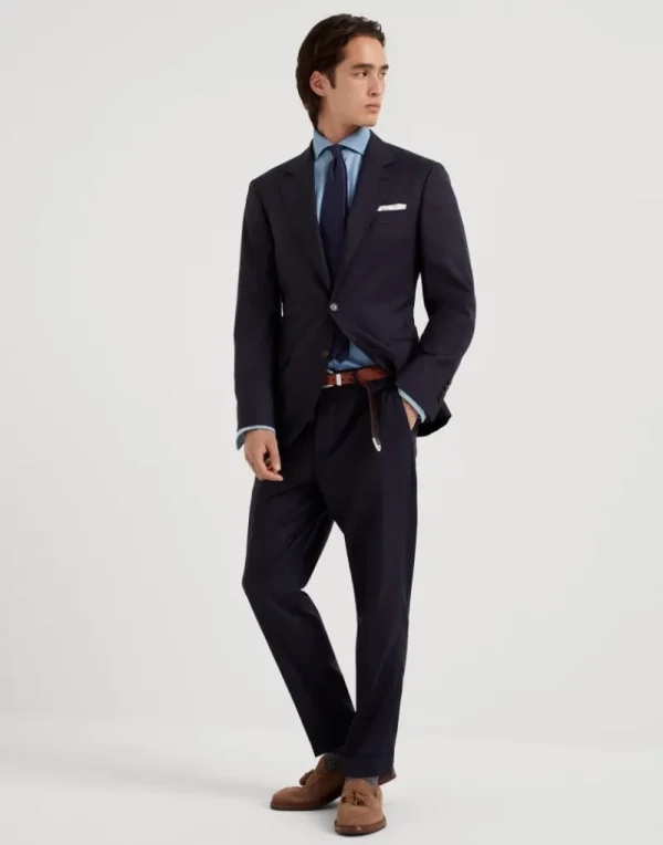 Pantaloni-Brunello Cucinelli Pantalone formal fit in cashmere leggero Blu Navy (C001)