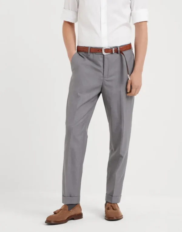 Pantaloni-Brunello Cucinelli Pantalone formal fit in hopsack leggero di lana vergine e seta Grigio (C007)