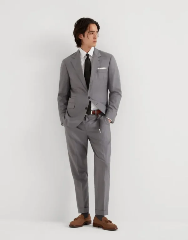 Pantaloni-Brunello Cucinelli Pantalone formal fit in hopsack leggero di lana vergine e seta Grigio (C007)