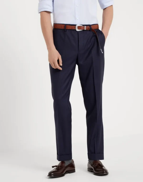 Pantaloni-Brunello Cucinelli Pantalone formal fit in pied-de-poule di lana vergine Blu Navy (C011)