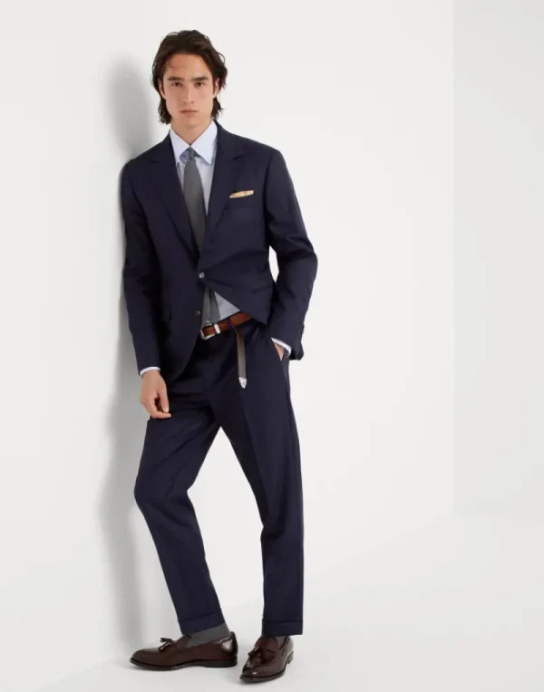 Pantaloni-Brunello Cucinelli Pantalone formal fit in pied-de-poule di lana vergine Blu Navy (C011)