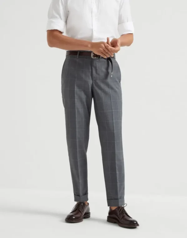 Pantaloni-Brunello Cucinelli Pantalone formal fit in tela overcheck di lana vergine 120s Grigio (C001)