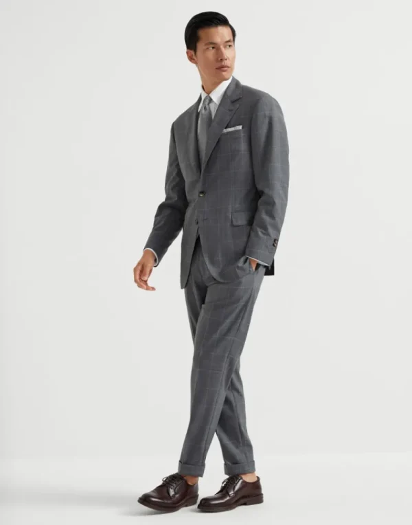 Pantaloni-Brunello Cucinelli Pantalone formal fit in tela overcheck di lana vergine 120s Grigio (C001)