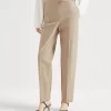 Pantaloni-Brunello Cucinelli Pantalone High Waist Cigarette in twill di cotone ritorto stretch con Shiny Details Beige (C8704)