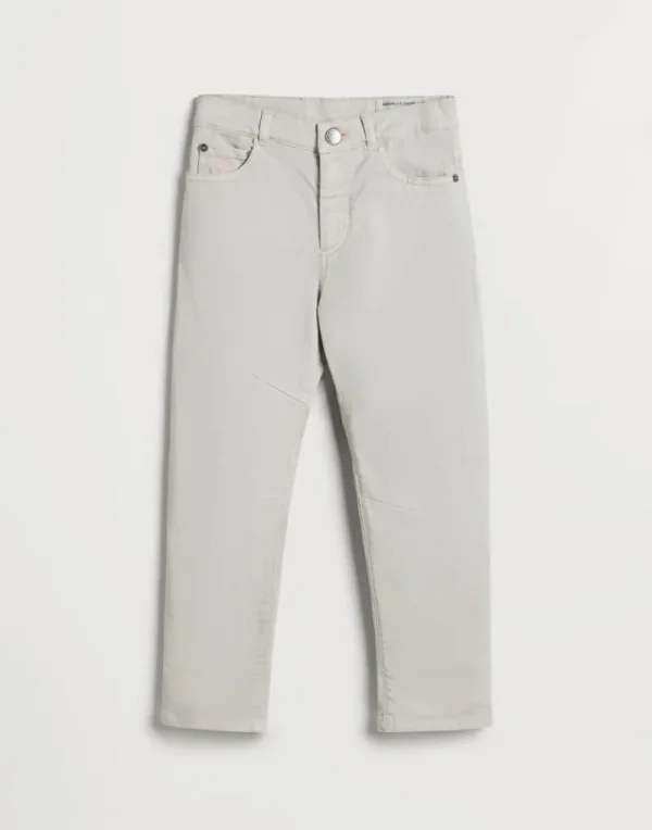 Pantaloni-Brunello Cucinelli Pantalone in denim leggero tinto comfort con cuciture in contrasto Grigio Chiaro (C7008)