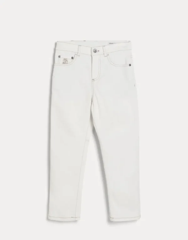 Pantaloni-Brunello Cucinelli Pantalone in denim leggero tinto comfort con cuciture in contrasto Bianco (C7210)