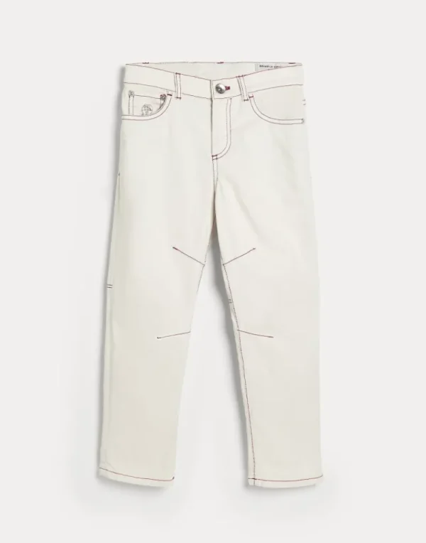 Pantaloni-Brunello Cucinelli Pantalone in denim leggero tinto comfort con cuciture in contrasto Latte (C6094)