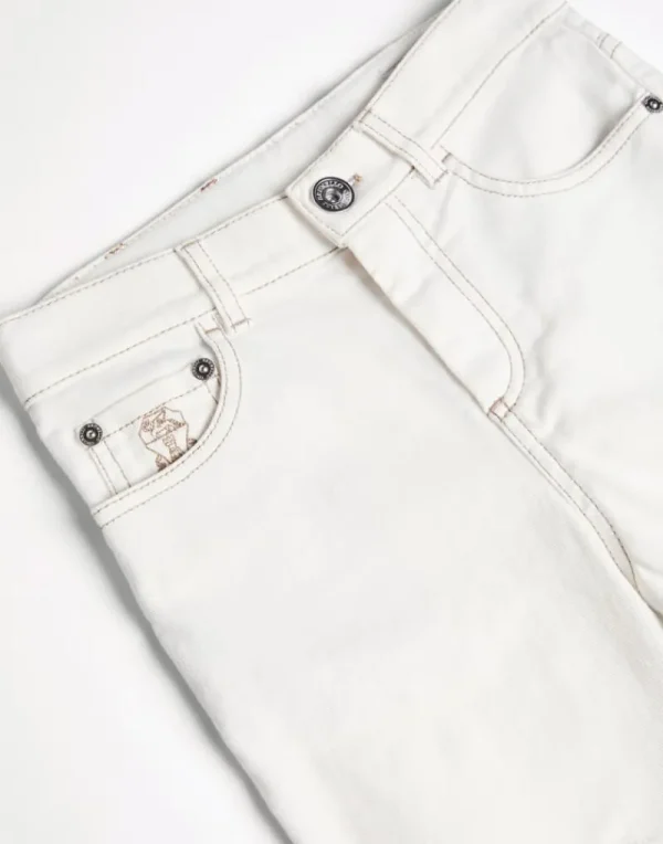 Pantaloni-Brunello Cucinelli Pantalone in denim leggero tinto comfort con cuciture in contrasto Bianco (C7210)