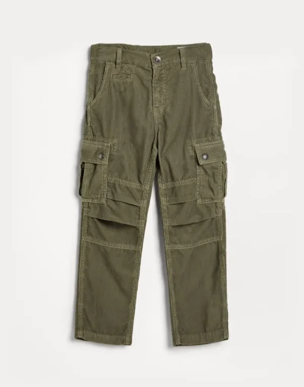 Pantaloni-Brunello Cucinelli Pantalone in velluto a costine di cotone tinto capo con tasche cargo Militare (C6315)