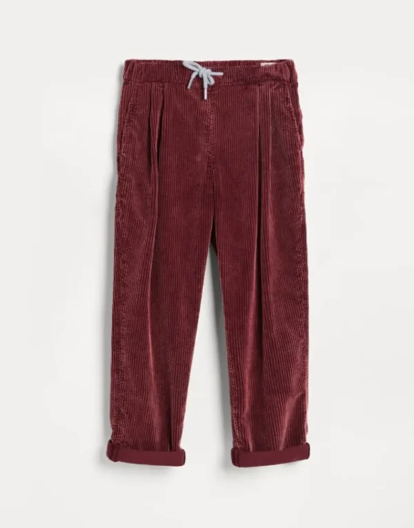 Pantaloni-Brunello Cucinelli Pantalone in velluto a coste di cotone tinto capo con coulisse e doppia pince Rosso (C6324)