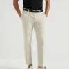 Pantaloni-Brunello Cucinelli Pantalone italian fit in gabardina di cotone American Pima comfort tinto capo Marrone Chiaro (C6233)