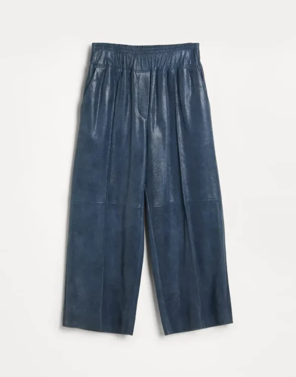 Pantaloni & Gonne-Brunello Cucinelli Pantalone Jogger in camoscio Wet-Effect Blu (C8775)