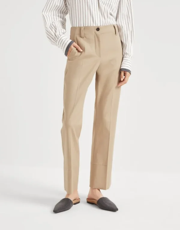 Pantaloni-Brunello Cucinelli Pantalone Kickflare Cigarette in cover di cotone stretch Beige (C8704)