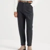 Pantaloni-Brunello Cucinelli Pantalone leisure fit in flanella di lana vergine Antracite (C005)