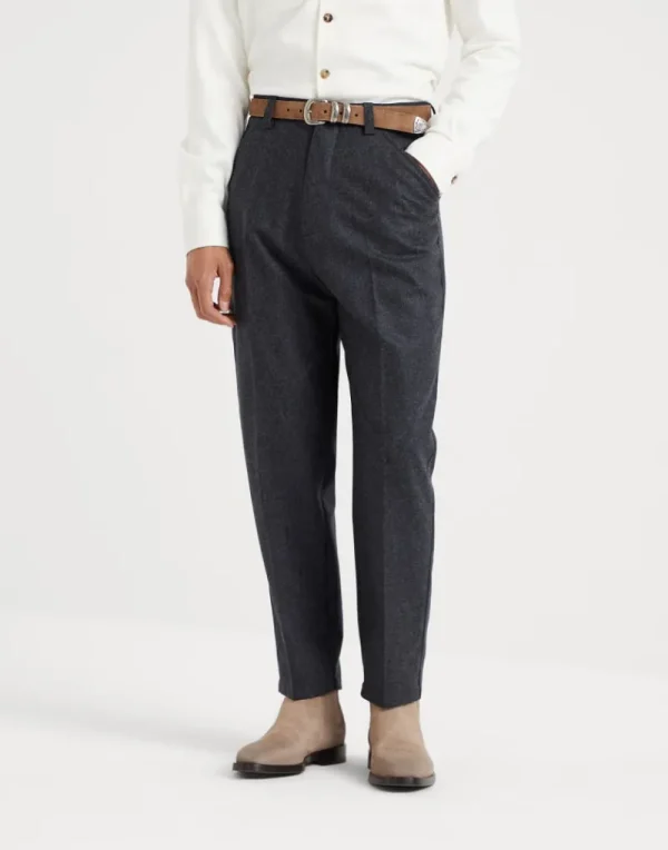 Pantaloni-Brunello Cucinelli Pantalone leisure fit in flanella di lana vergine Antracite (C005)