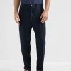 Pantaloni-Brunello Cucinelli Pantalone leisure fit in tela di lino comfort Blu Navy (C2517)