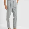 Pantaloni-Brunello Cucinelli Pantalone leisure fit in tela gessata di lana vergine con pince Grigio Medio (C004)