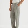 Pantaloni-Brunello Cucinelli Pantalone leisure fit in tela di lino comfort Khaki (C6018)