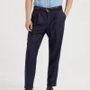 Pantaloni-Brunello Cucinelli Pantalone leisure fit in batavia gessato di lana vergine con pince Blu Navy (C003)