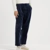 Pantaloni-Brunello Cucinelli Pantalone leisure fit in velluto a coste di cotone tinto capo con coulisse e doppia pince Blu Navy (C2517)