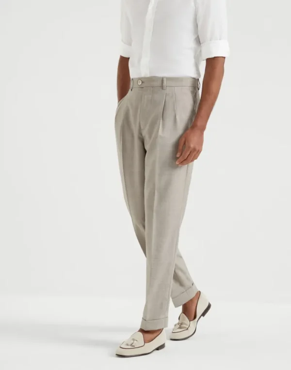 Pantaloni-Brunello Cucinelli Pantalone leisure fit in tela di lana vergine con doppia pince Yuta (C024)