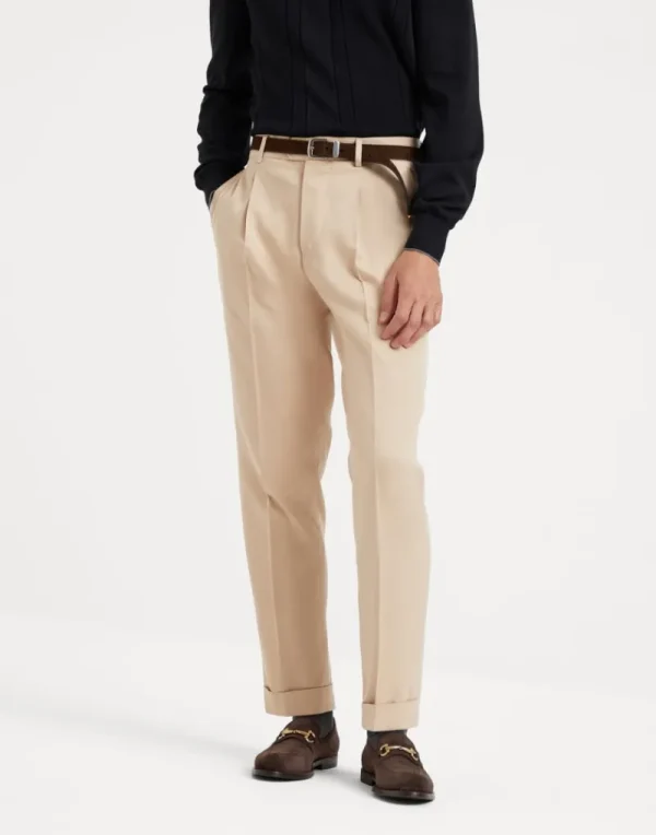 Pantaloni-Brunello Cucinelli Pantalone leisure fit in twill di seta délavé con pince Beige (C1011)