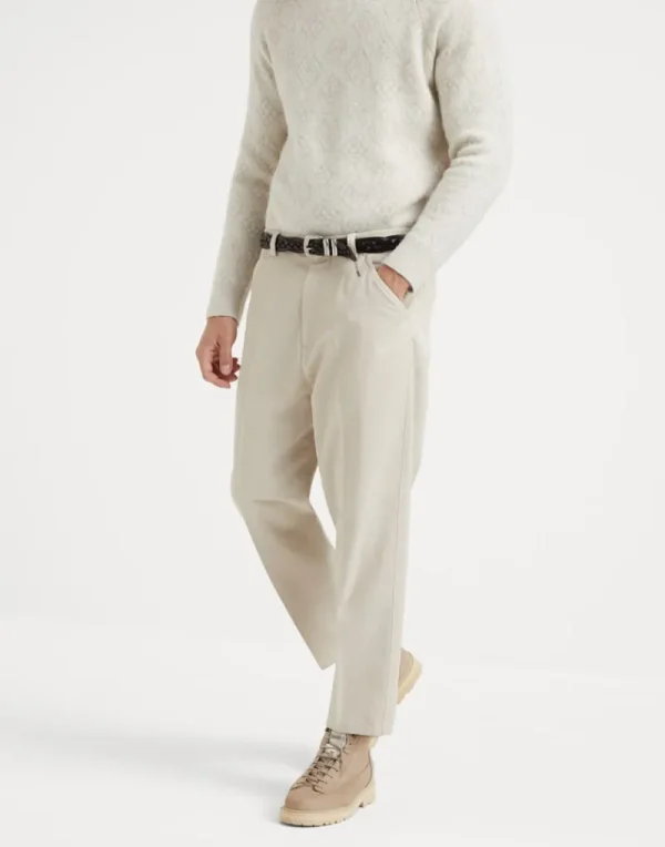 Pantaloni-Brunello Cucinelli Pantalone leisure fit in gabardina di cotone ritorto tinto capo Beige (C6233)