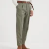 Pantaloni-Brunello Cucinelli Pantalone leisure fit in gabardina di cotone e cashmere comfort con pince Militare (C189)