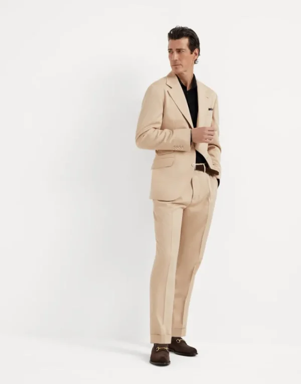 Pantaloni-Brunello Cucinelli Pantalone leisure fit in twill di seta délavé con pince Beige (C1011)