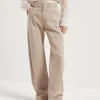 Pantaloni-Brunello Cucinelli Pantalone Loose in denim comfort tinto capo con Shiny Tab Tortora (C8690)