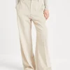 Pantaloni-Brunello Cucinelli Pantalone Loose in velluto a coste di cotone con monile Beige (C871)