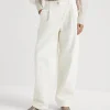 Pantaloni-Brunello Cucinelli Pantalone Loose Sartorial in denim Soft tinto con Shiny Tab Gesso (C8739)