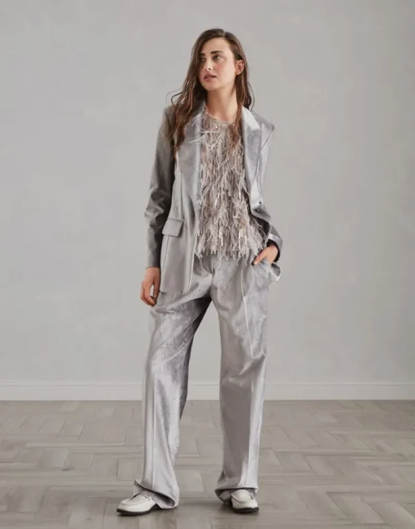 Pantaloni | Event Dressing-Brunello Cucinelli Pantalone Loose Straight in velluto Sleek di cotone e viscosa con monile Argento (C5099)