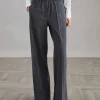 Pantaloni-Brunello Cucinelli Pantalone Loose Track in lana Tropical Luxury con Shiny Ribbed Detail Lignite (C4078)