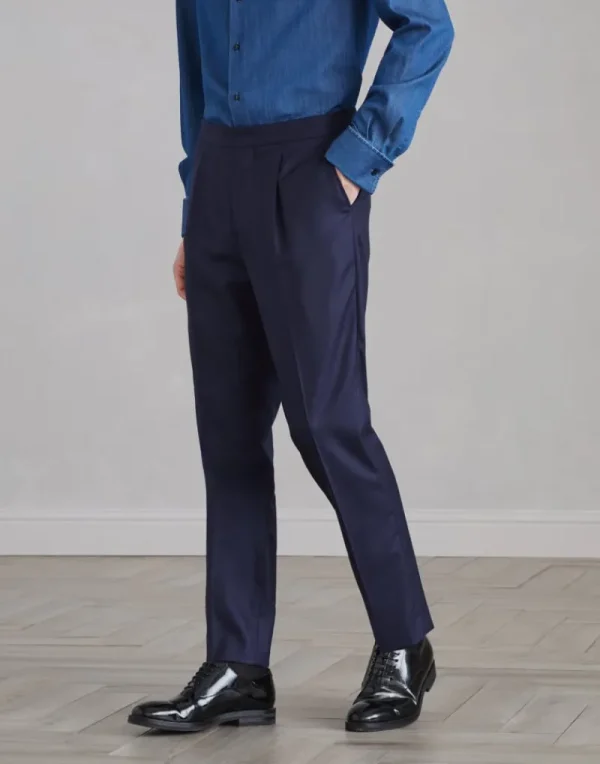 Smoking | Abiti-Brunello Cucinelli Pantalone per smoking in tela di cashmere con pince Blu Navy (C4425)