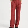 Pantaloni-Brunello Cucinelli Pantalone Relaxed Tailored in twill di lana vergine malfilé Rosso (C021)