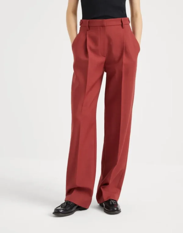 Pantaloni-Brunello Cucinelli Pantalone Relaxed Tailored in twill di lana vergine malfilé Rosso (C021)