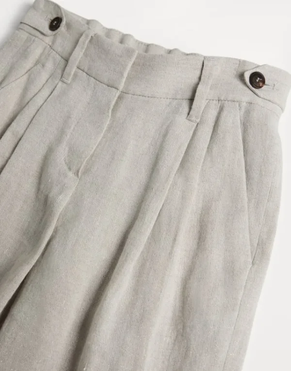 Pantaloni & Gonne-Brunello Cucinelli Pantalone Sartorial in canvas Sparkling di lino Beige Freddo (C169)