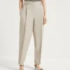 Pantaloni-Brunello Cucinelli Pantalone Slouchy in twill Fluid di viscosa e lino con monile Deserto (C3095)