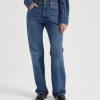 Denim-Brunello Cucinelli Pantalone Straight in denim Authentic con monile Denim (C8969)