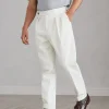 Pantaloni-Brunello Cucinelli Pantalone tailor fit in gabardina di cotone e lana vergine con doppia pince rovesciata e fibbiette sul fianco Panama (C7182)