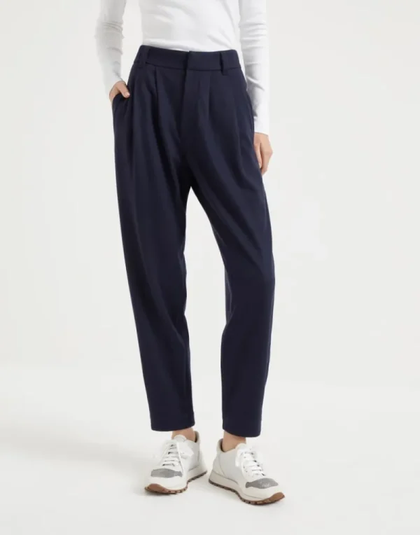 Pantaloni-Brunello Cucinelli Pantalone Tailored in jersey di cashmere Notte (C201)