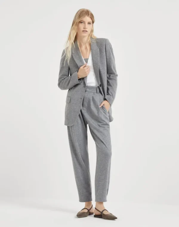 Pantaloni-Brunello Cucinelli Pantalone Tailored in jersey di cashmere Grigio (C210)